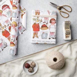 Vintage Ice Skating ⛸ Paper Dolls Gift Wrap