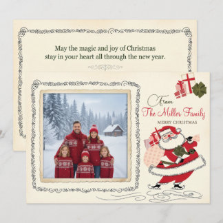 Vintage Ice Skating Santa Holiday Photo Card