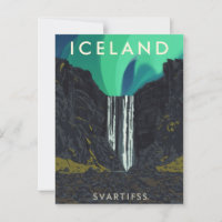 Vintage Iceland Svartifoss Waterfall Aurora Travel