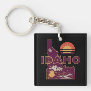 Vintage Idaho Travel Map Retro American State Key Ring