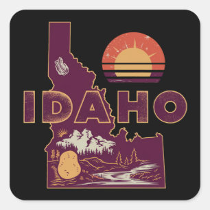 Vintage Idaho Travel Map Retro American State Square Sticker