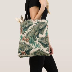 Vintage Iguana Pattern Tote Bag
