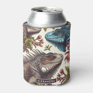 Vintage Iguana Seamless Painting Can Cooler