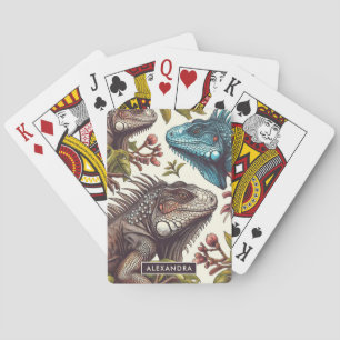 Vintage Iguana Seamless Painting Playing Cards