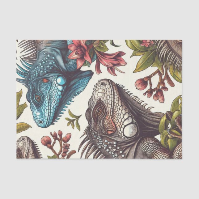 Vintage Iguana Seamless Painting Tissue Paper (Front)