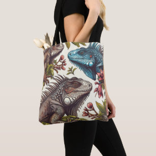 Vintage Iguana Seamless Painting Tote Bag