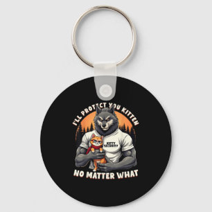 Vintage Ill Protect You Kitten Alpha Wolf Funny Gr Key Ring