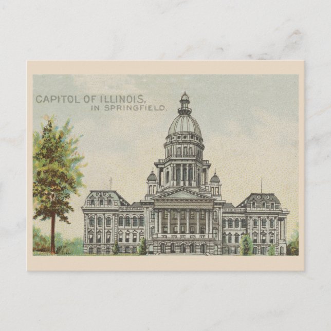 Vintage Illinois Capitol Building Drawing 1889 Postcard (Front)