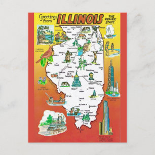 Vintage Illinois Prarie State Map Postcard