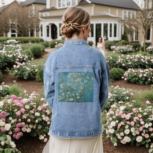 Vintage Illuminated Almond blossom, Retro style Denim Jacket (Wedding Back)