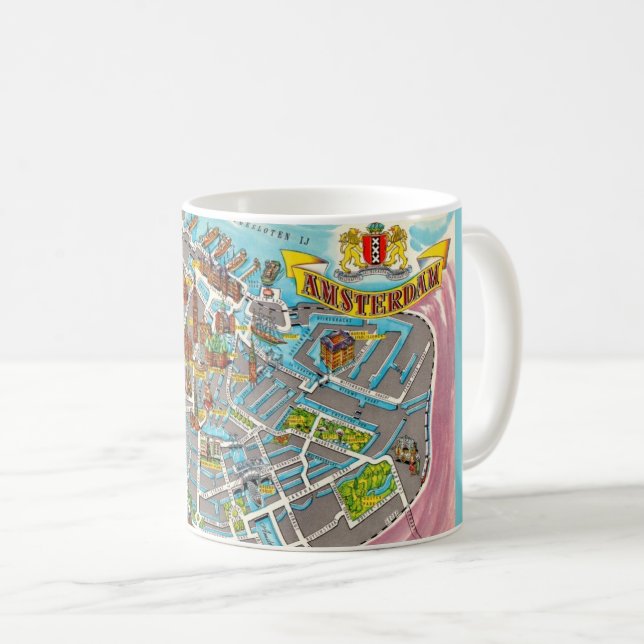 Vintage Illustrated Amsterdam Map Coffee Mug (Front Right)