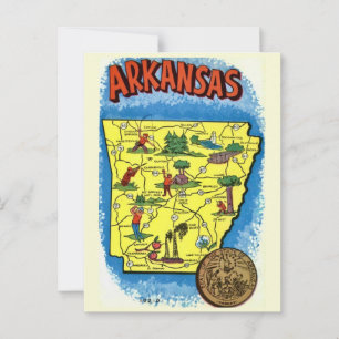 Vintage Illustrated Arkansas Map Postcard