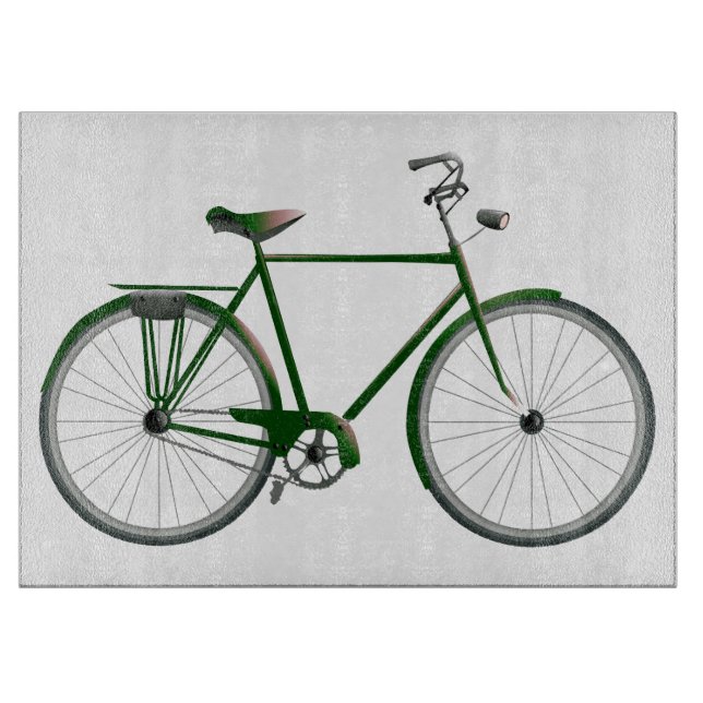 Vintage Illustrated Bicycle Art Glass Cutting Board (Front)