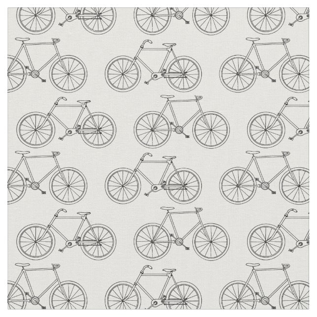 Vintage Illustrated Bicycles Bike Art Pattern Fabric (Close Up)
