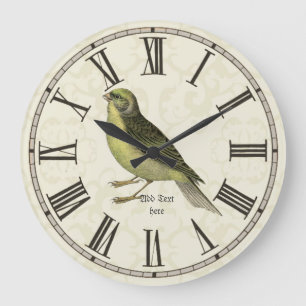 Vintage Illustrated Bird Ornithology Personalised Large Clock