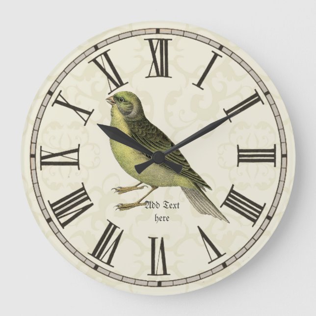 Vintage Illustrated Bird Ornithology Personalised Large Clock (Front)