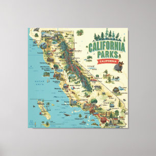 Vintage Illustrated California Parks Map Art Canvas Print