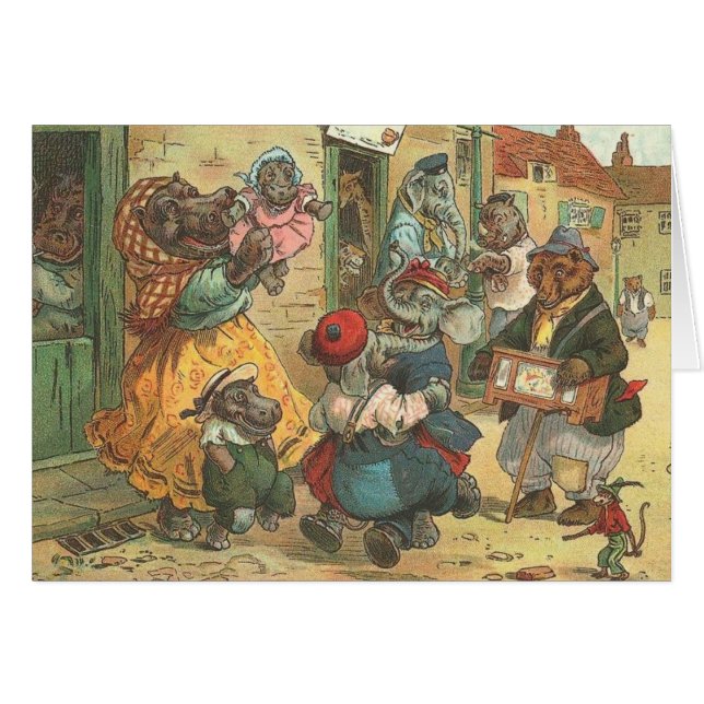 Vintage illustrated card - an Animal Neighborhood (Front Horizontal)