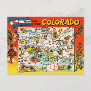 Vintage Illustrated Colordao Map  Postcard