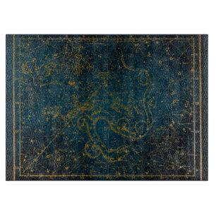 Vintage Illustrated Dark Blue & Gold Star Map Cutting Board