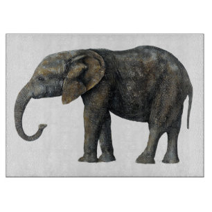 Vintage Illustrated Elephant Art Glass Cutting Board