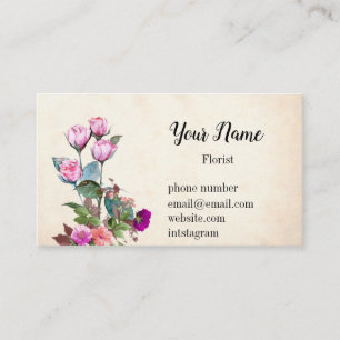 Vintage Illustrated Floral Pink Business Card