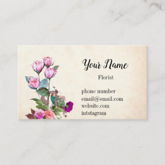 Vintage Illustrated Floral Pink Business Card