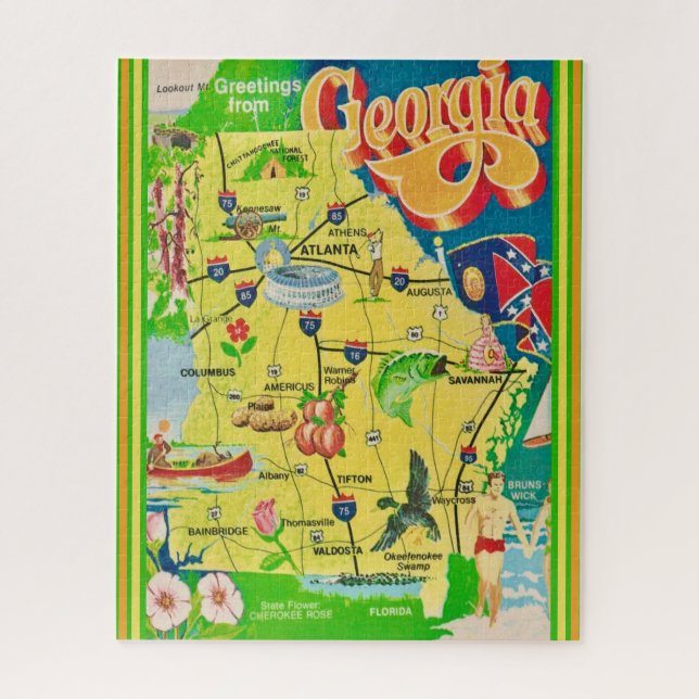 Vintage Illustrated Georgia Map Jigsaw Puzzle (Vertical)