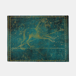 Vintage Illustrated Green & Gold Lion Star Map Doormat
