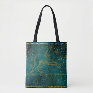 Vintage Illustrated Green & Gold Lion Star Map Tote Bag