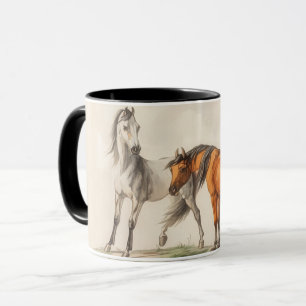 Vintage Illustrated Horses Art Mug Cup
