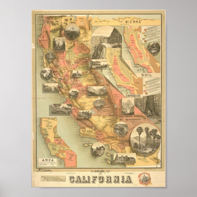 Vintage Illustrated Map of California Poster (Front)