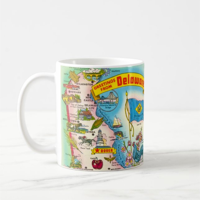 Vintage Illustrated Map of Delaware Coffee Mug (Left)