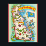 Vintage Illustrated Map of Delaware Postcard<br><div class="desc">Colourful,  full of illustrations,  an old postcard map showing landmarks in the state of Delaware.</div>