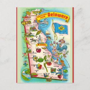 Vintage Illustrated Map of Delaware Postcard