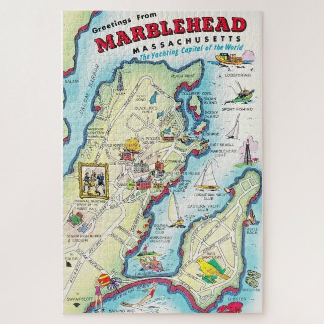 Vintage Illustrated Marblehead Puzzle (Vertical)