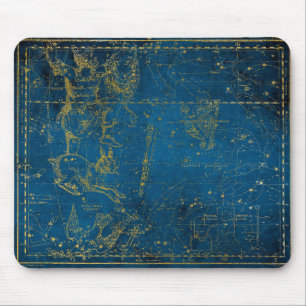 Vintage Illustrated Mid Blue & Gold Star Map Mouse Mat