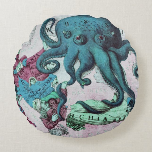 Vintage Illustrated Nautical Map Mediterranean Sea Round Cushion (Front)