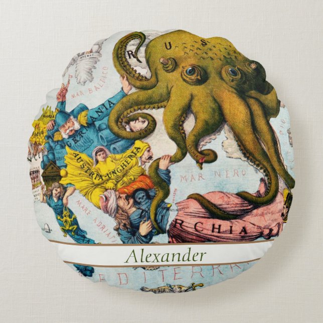 Vintage Illustrated Nautical Map Mediterranean Sea Round Cushion (Front)