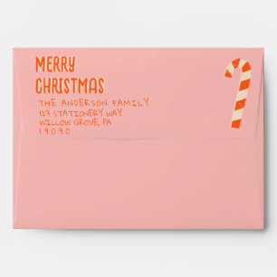 Vintage Illustrated Pink Merry Christmas Cand Bar Envelope