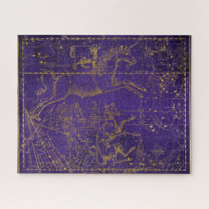 Vintage Illustrated Purple & Gold Star Map Jigsaw Puzzle
