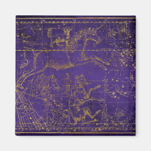 Vintage Illustrated Purple & Gold Star Map Magnet
