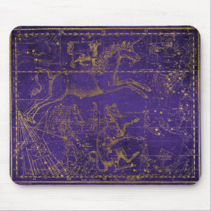 Vintage Illustrated Purple & Gold Star Map Mouse Mat