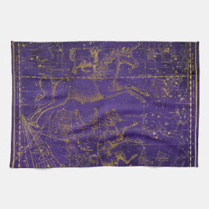 Vintage Illustrated Purple & Gold Star Map Tea Towel