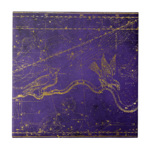 Vintage Illustrated Purple & Gold Star Map Tile