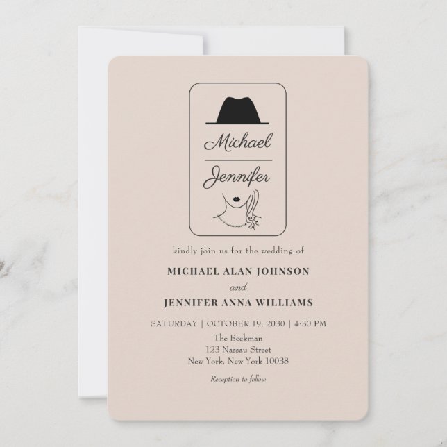 Vintage Illustrated QR Code Wedding Invitation (Front)