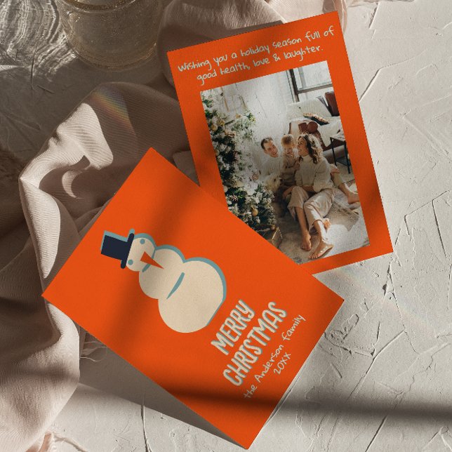 Vintage Illustrated Red Cream Snowman Christmas  Holiday Card (Creator Uploaded)