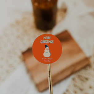 Vintage Illustrated Red Snowman Merry Christmas  Classic Round Sticker