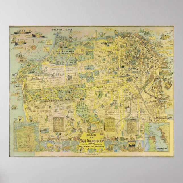Vintage Illustrated San Francisco Map 1970 Poster (Front)