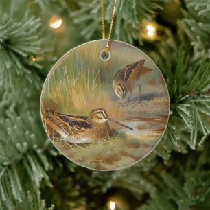 Vintage illustrated snipe birds, Birds Ceramic Tree Decoration